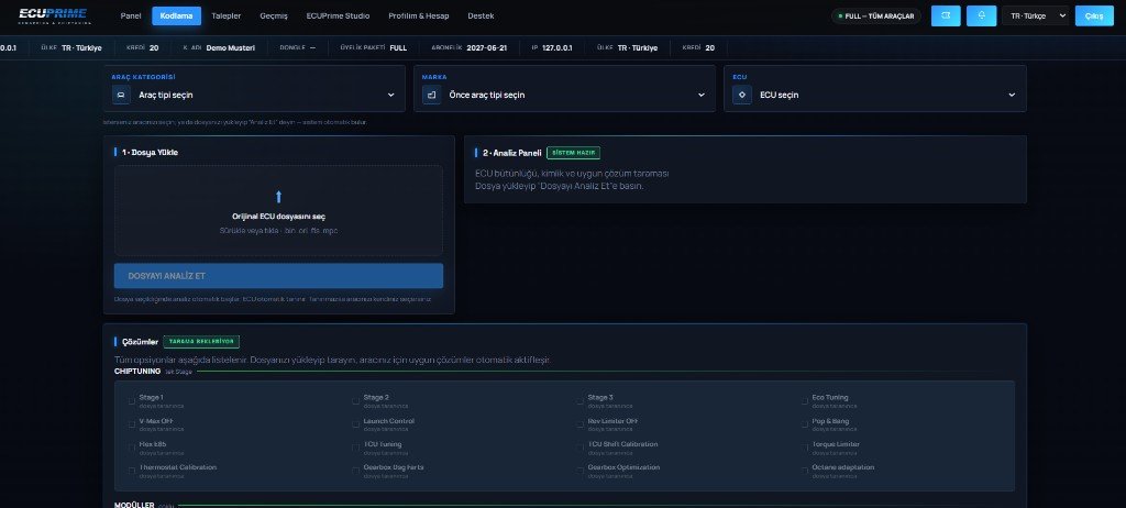 ECUPrime Kodlama ekranı